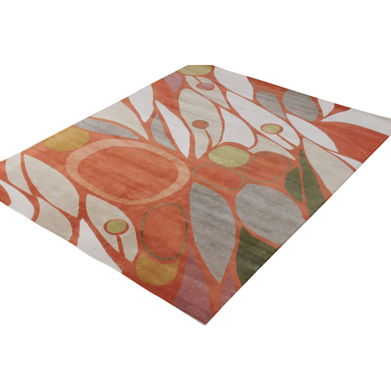 Hand Knotted Wool Geometric Area Rug, Rectangle 10' x 14'