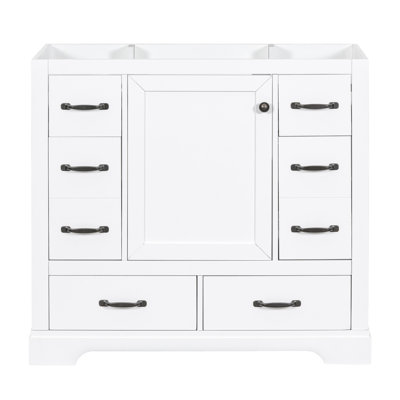 Base d'armoire de salle de bain moderne 36 po - blanc, 6 tiroirs, base en bois massif et look élégant, meuble-lavabo