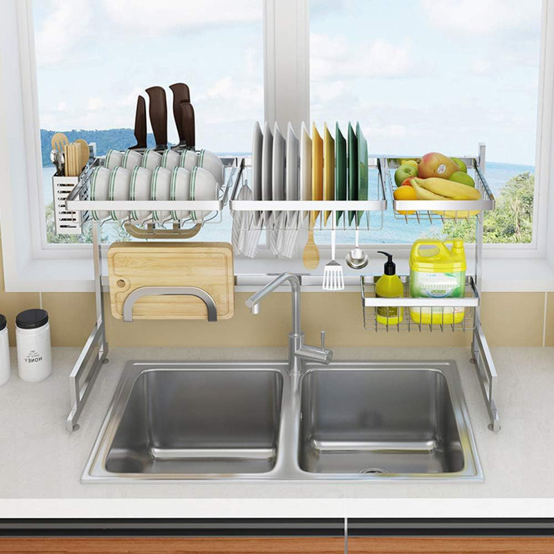 Stainless Steel Over The Sink Dish Rack, 20.5" H x 34.6" W x 12.6" D, Stainless Steel