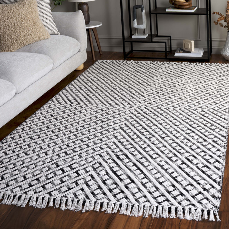 Barrington Ivory/Black Hand Tufted Wool/Cotton/Rug, Rectangle 4' x 6'