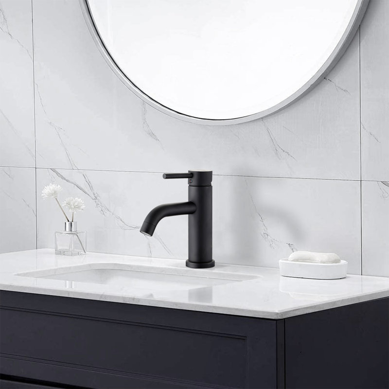 Robinet de salle de bain à un trou sans plomb avec ensemble de drain, Noir mat