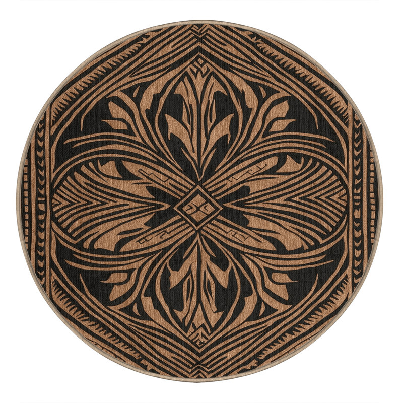 Washable Traditional Tattoo Hawaiian Area Rug, Round 3'