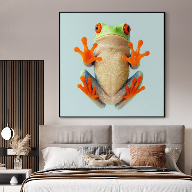 Très grande reproduction d'art sur toile - grenouille, œuvre d'art moderne pour le salon ou la chambre à coucher - «Assemblage requis du cadre (cadre non fini)»