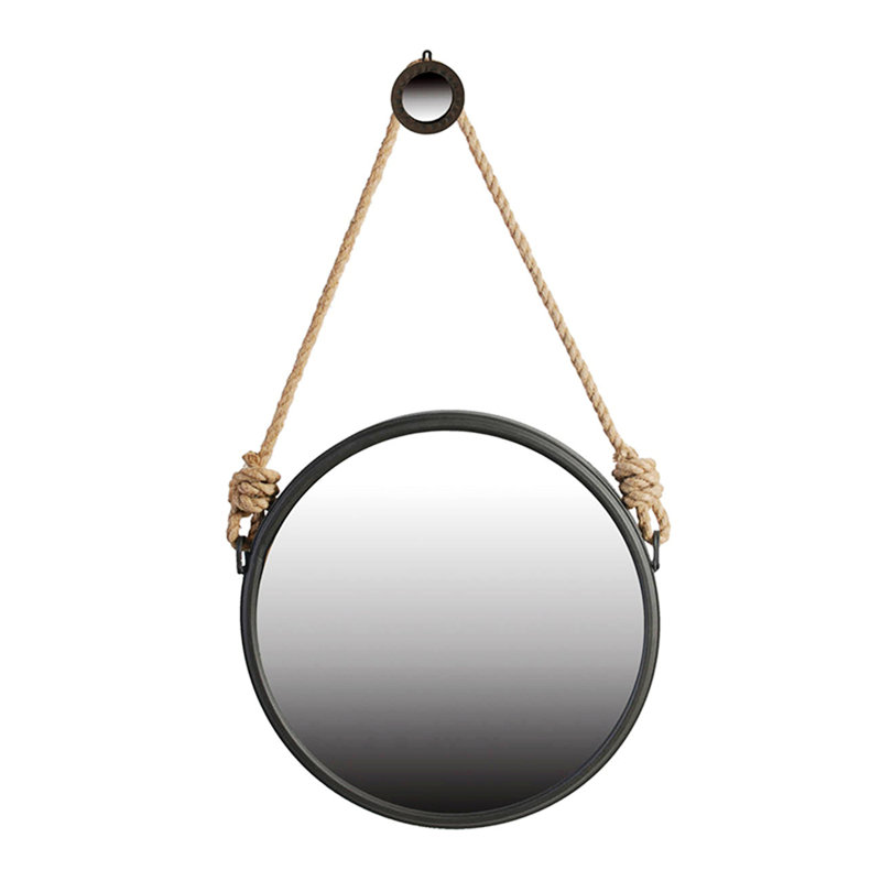 Round Mirror With Rope Strap Contemporary Design
