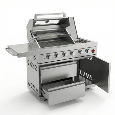 Îlot de cuisine pour barbecue à 6 brûleurs en acier inoxydable 75300 BTU Deluxe (argent)