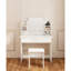 Table de coiffeuse avec un tiroir, miroir réglable, amplement de tablettes ouvertes, tabouret confortable, design moderne, blanc antique, panneau de particules +, table de miroir avec tiroir d'une hauteur de 50,66 po, rangement élégant assorti