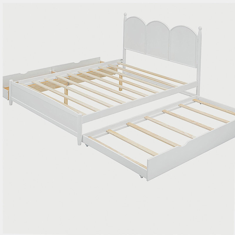 Grand lit plateforme avec 2 grands tiroirs et lit escamotable, Blanc