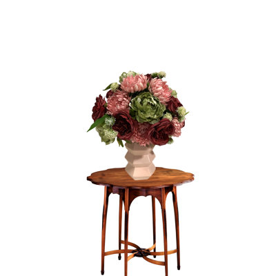 Arrangement floral de pivoines hautes, rose, bourgogne, vert sauge 
