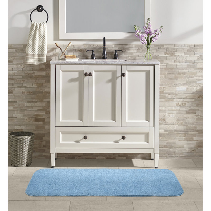 Monarrez Nylon Bath Rug with Non-Slip Backing, Single- 60" L x 22" W, Basin Blue