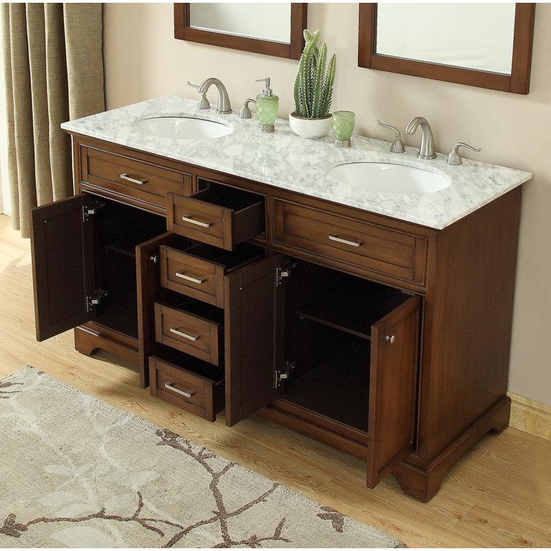 Ensemble de meuble-lavabo double 60 po Hermes, Teck