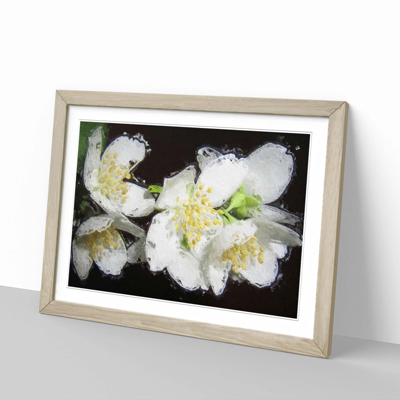 White Jasmine Flowers - Framed Print, 48cm H x 65cm W x 2cm D, Oak Framed