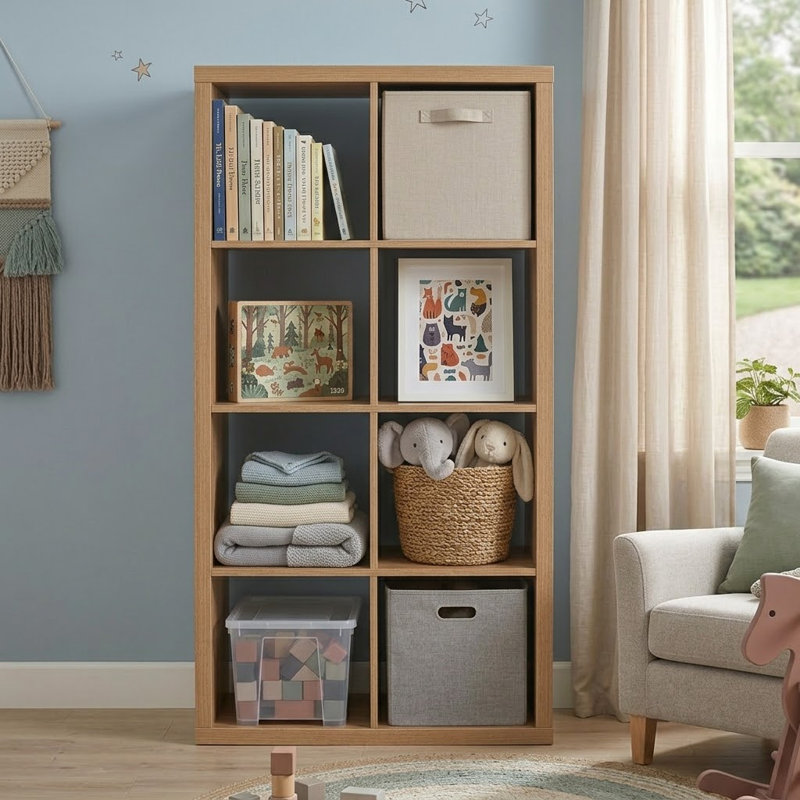 Nirwat Simple and practical Bookcase with storage compartments and wooden frame is suitable for bedroom and living room, study room, office