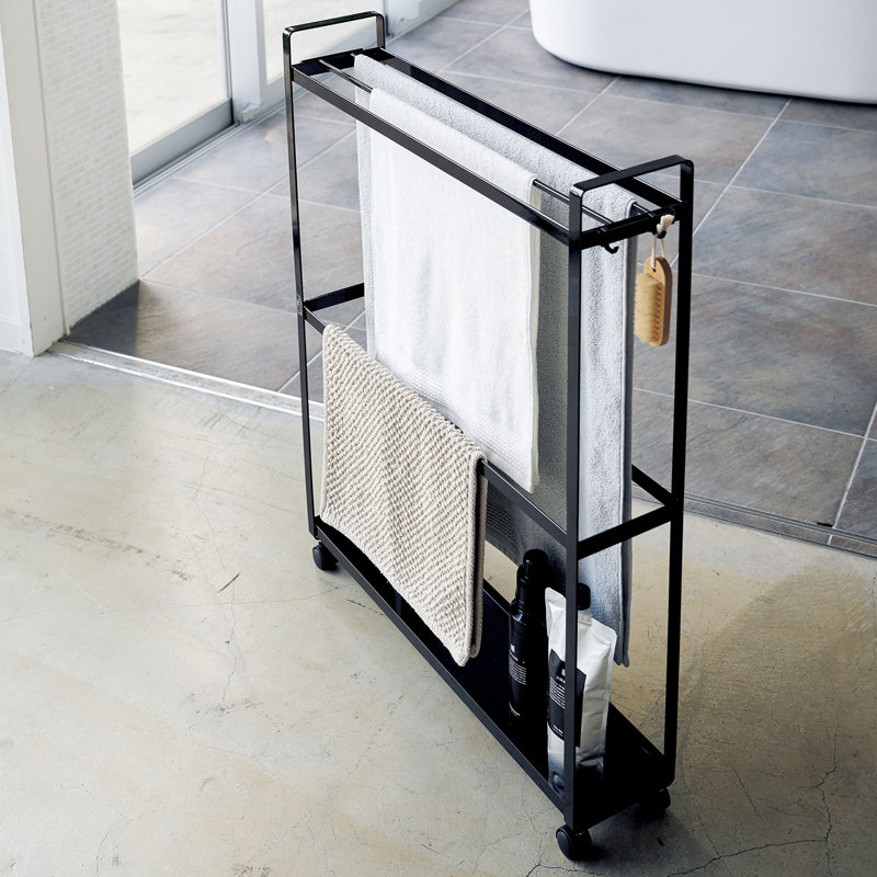 Tower Yamazaki Home Towel Rack And Bath Cart, Rolling Bathroom Storage Organizer, Black