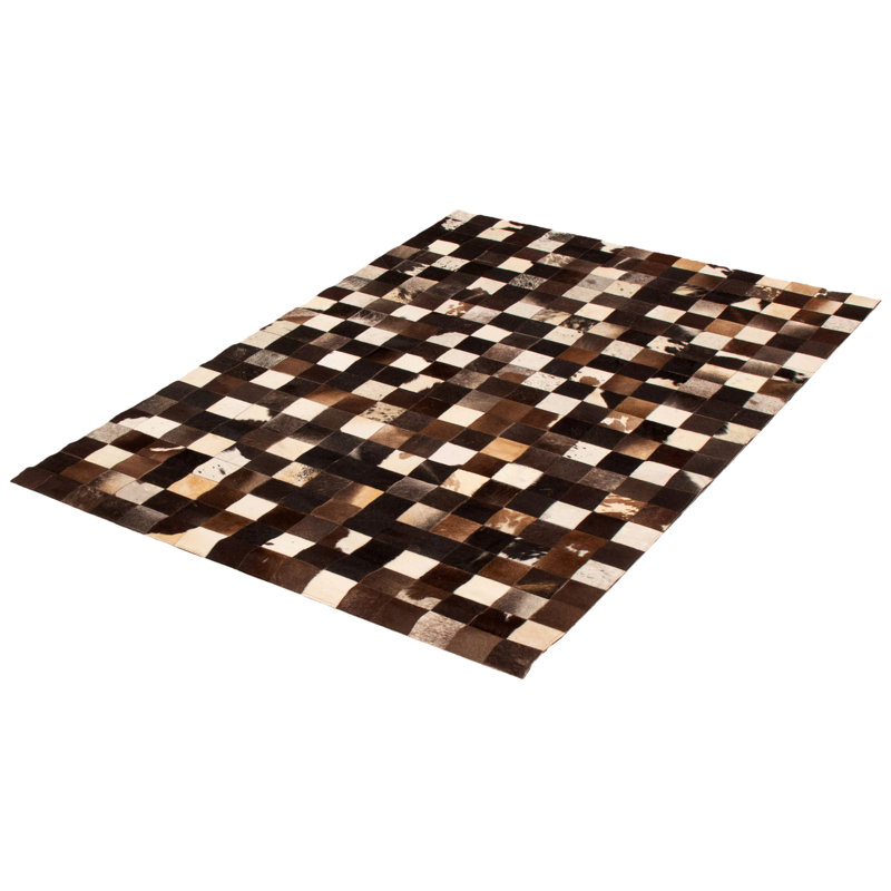Tapis brun / ivoire / noir en cuir de vache fait à la main Spickard