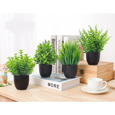 Faux plantes 4 paquets de plantes artificielles petites plantes artificielles en pot noir pour salle de bain
