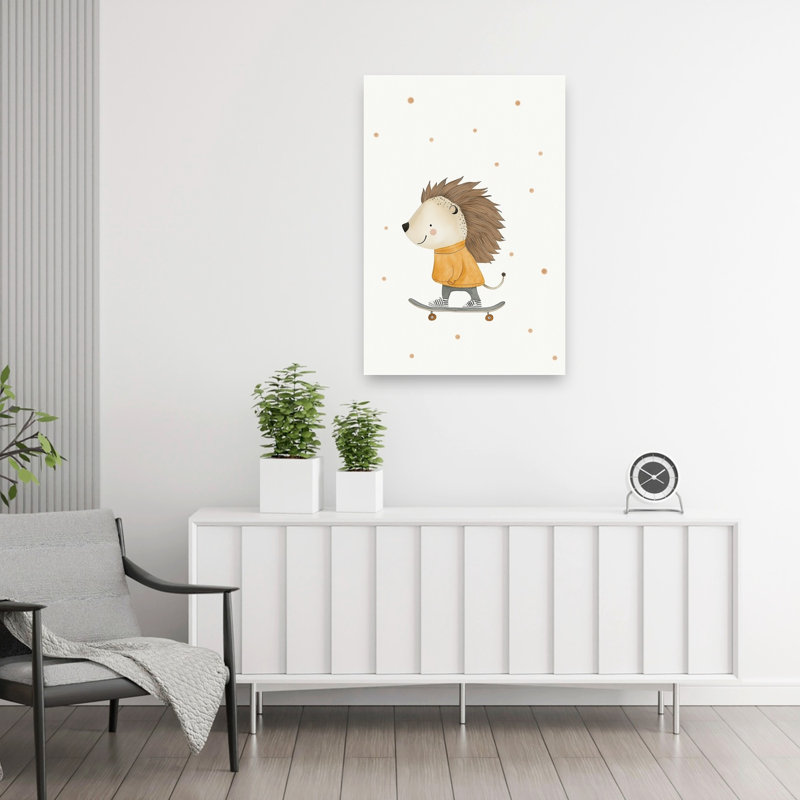 Hedgehog Skateboarder Contemporary Forest Wall Art Print 1 Piece Wrapped Canvas Wall Art, 91.44cm H x 60.96cm W