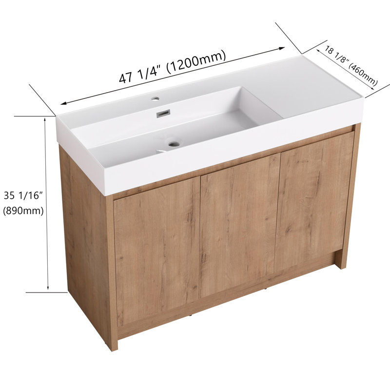 Ensemble de meuble-lavabo autoportant simple 48 po avec plateau en résine et 2 tablettes Allondra