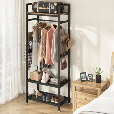 Heavy-Duty Freestanding Closet Organizer with Hanging Rod and Hooks