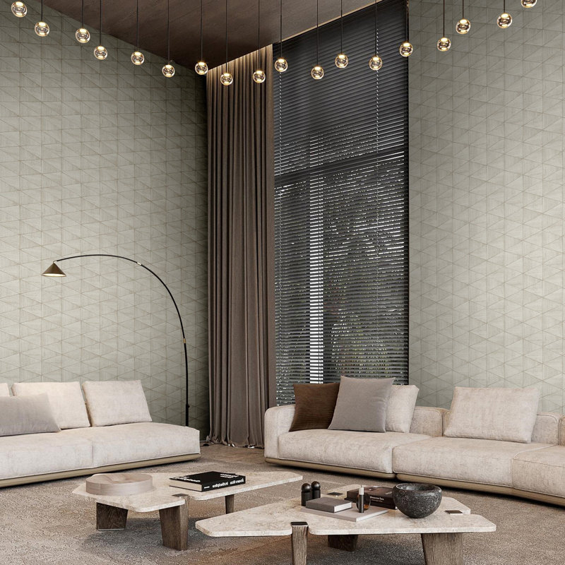 Woods and Wicker Collection Triangular Wood Tile Wallpaper Roll, Beige