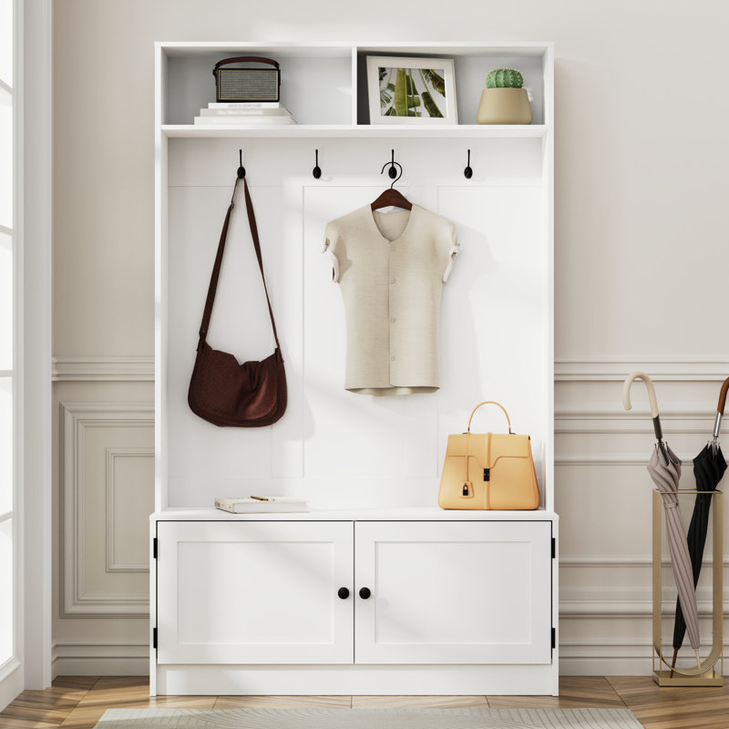 Hall Tree With Storage Bench, 70.9" Tall Entryway Bench With Shoe Storage, Coat Rack And Top Shelf, Freestanding Wooden Hall Tree With Bench For Entryway, And Hallway
