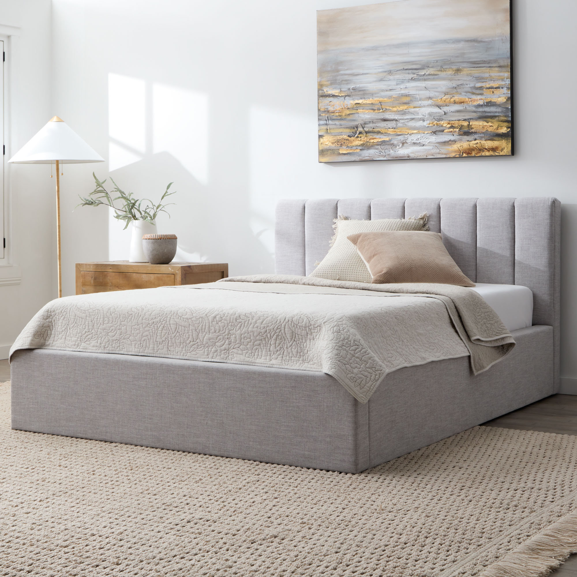 Delmar Upholstered Bed, Effie Gray Performance Linen, King