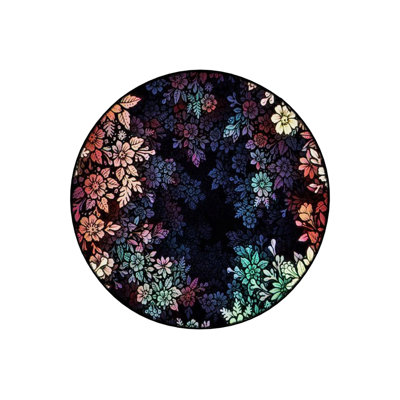 Woven Base Decorative Carpet With Multicolored Floral Patterns In Dark Tones