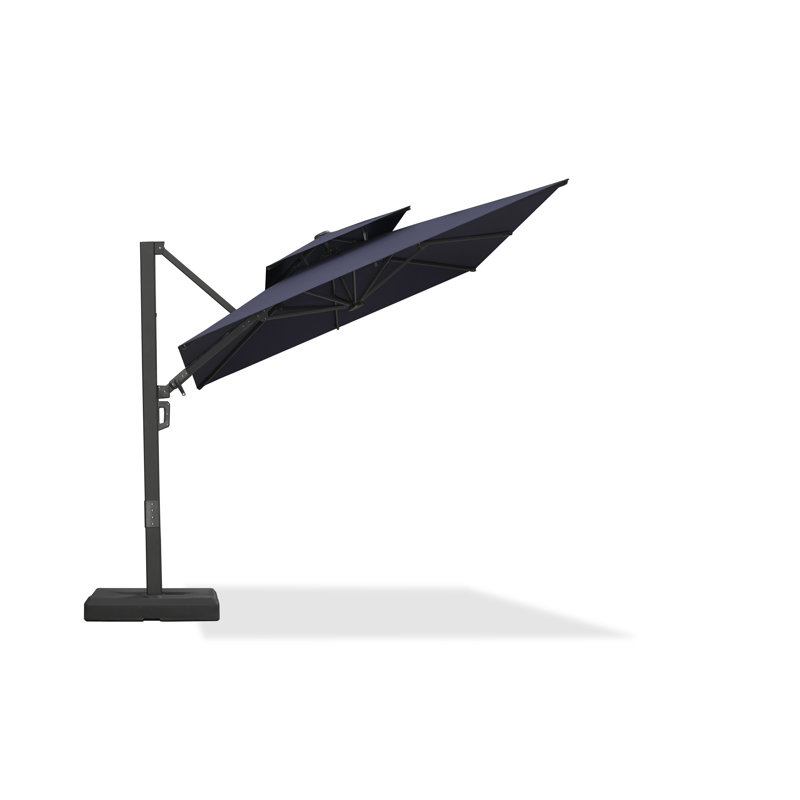 Parasol en porte-à-faux carré 8 'avec base et rotation à 60 degrés, H 108 po x l 96 po x P 96 po, Navy