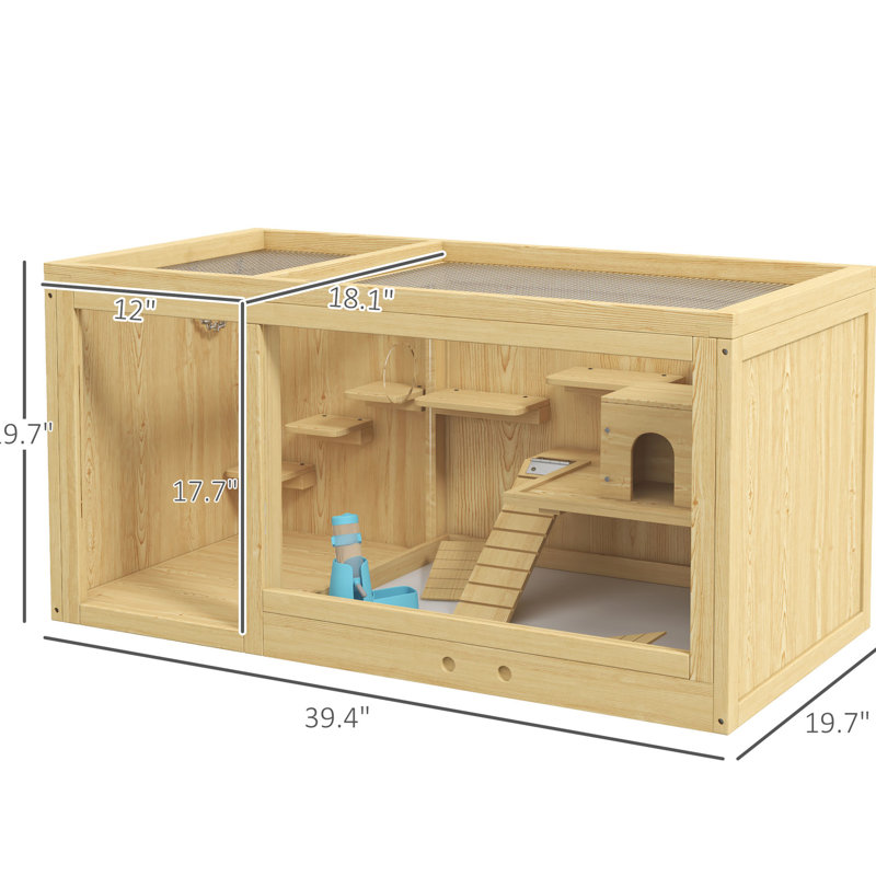Grande enceinte de hamster avec deux pièces, plusieurs plateformes, balançoire à bascule, distributeur d'eau et cabane, plateau amovible pour l'hygiène, conception facile à nettoyer à plusieurs niveaux, nettoyage, hamsters nains idéaux