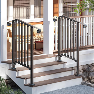 Handrails for Outdoor Steps Fit 2 or 3 Steps Outdoor Stair Railing Wrought Iron Handrail for Concrete Steps or Wooden Stairs Adjustable Metal Hand Rails for Deck Porch