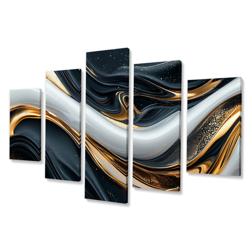 Captivating Gold and Black Marble II - Abstract Modern Waves, impression d'art mural