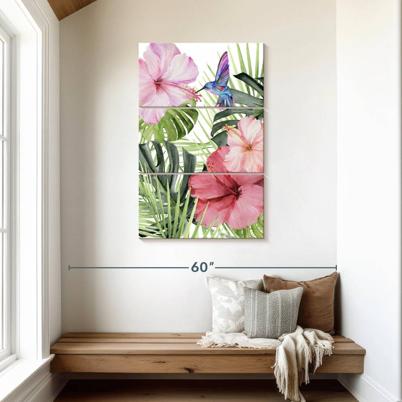 Hibiscus et colibri Harnek I, H 45 po x l 28 po