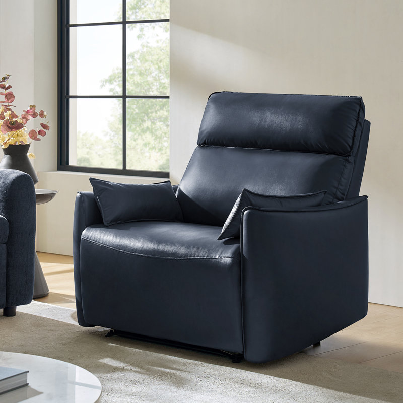 Alanson 43.5'' Faux Leather Oversized Manual Recliner, Navy