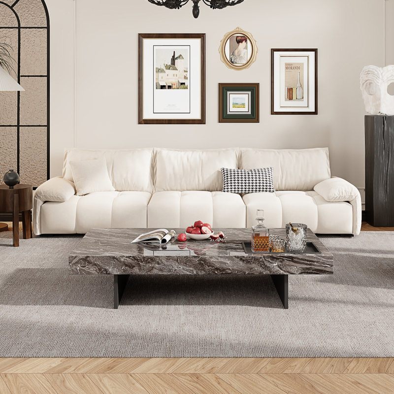 Table basse Elbin, Marbre gris, Noir