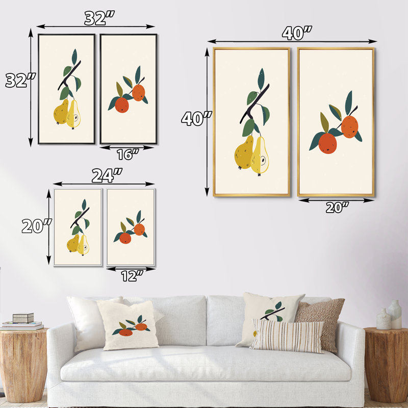 «Organic Vintage Fruits V», ensemble de 2 impressions, H 32 po x l 32 po x P 1 po, Toile encadrée noire