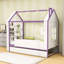 Structure de lit House avec lit gigogne coulissant, tablettes de rangement et lumières-2067684716-2067684714