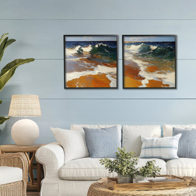 Glassy Coastal Break 2pc Framed Giclee Set, design by Walker Noble
