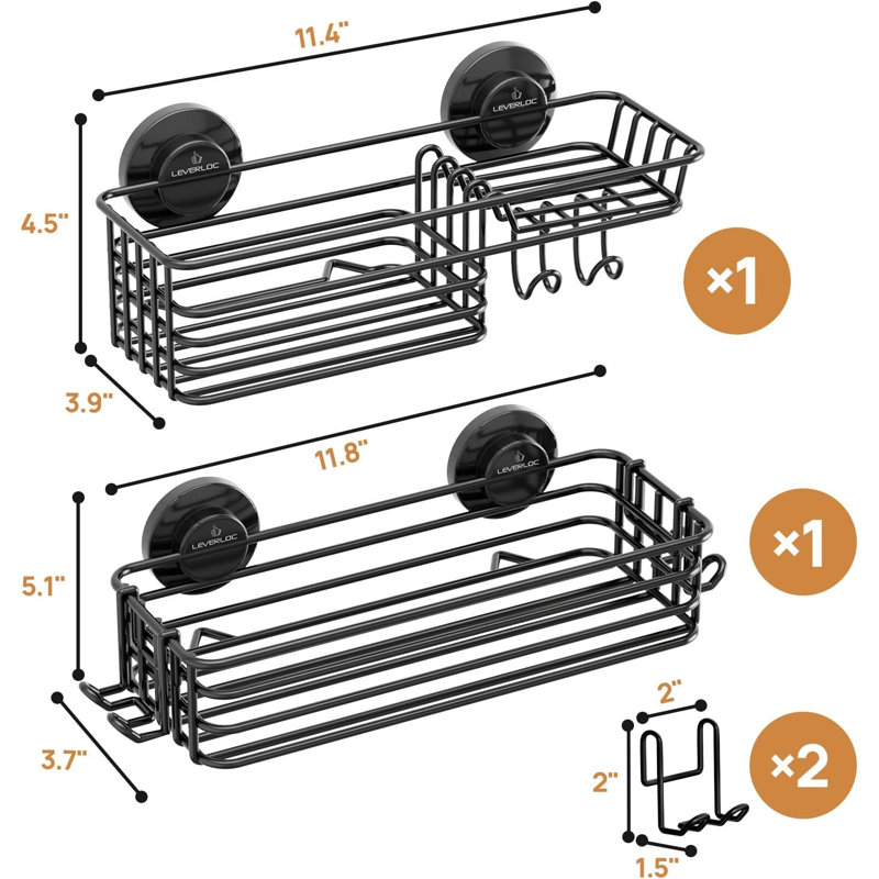 2 Pack Suction Shower Shelf With Hooks