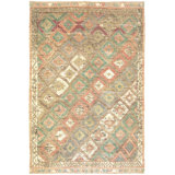 One-of-a-Kind Hand-Knotted 1960s 6'5" x 9'6" Wool Area Rug in Beige/Green/Orange