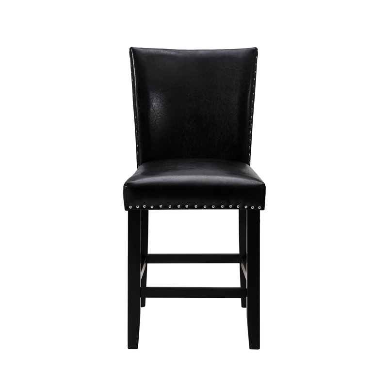 Ensemble de 2 tabourets de bar, chaise rembourrée à hauteur de comptoir avec garniture cloutée, Noir