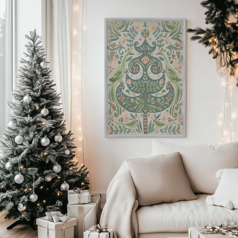 Arbre de Noël floral Folk I, Cadre en zinc patiné, H 15,25 po x l 12,25 po