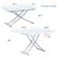 Table élévatrice multifonctionnelle moderne avec plateau en panneau de fibres à densité moyenne de 0,8 po d'épaisseur et pieds en métal argenté, pouvant être utilisée comme coiffeuse, table basse, table de salle à manger et table de bureau.