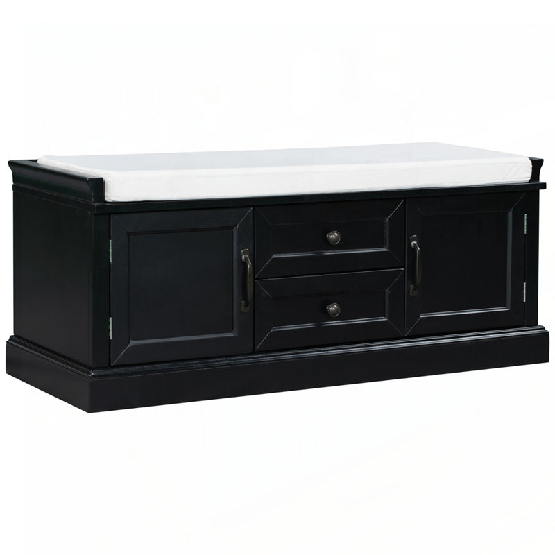 Banc de rangement avec 2 tiroirs et 2 armoires, Noir