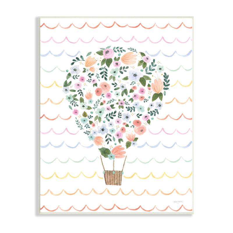 Art pour enfants en montgolfière, H 19 po x l 13 po x P 0,5 po, Plaque de bois