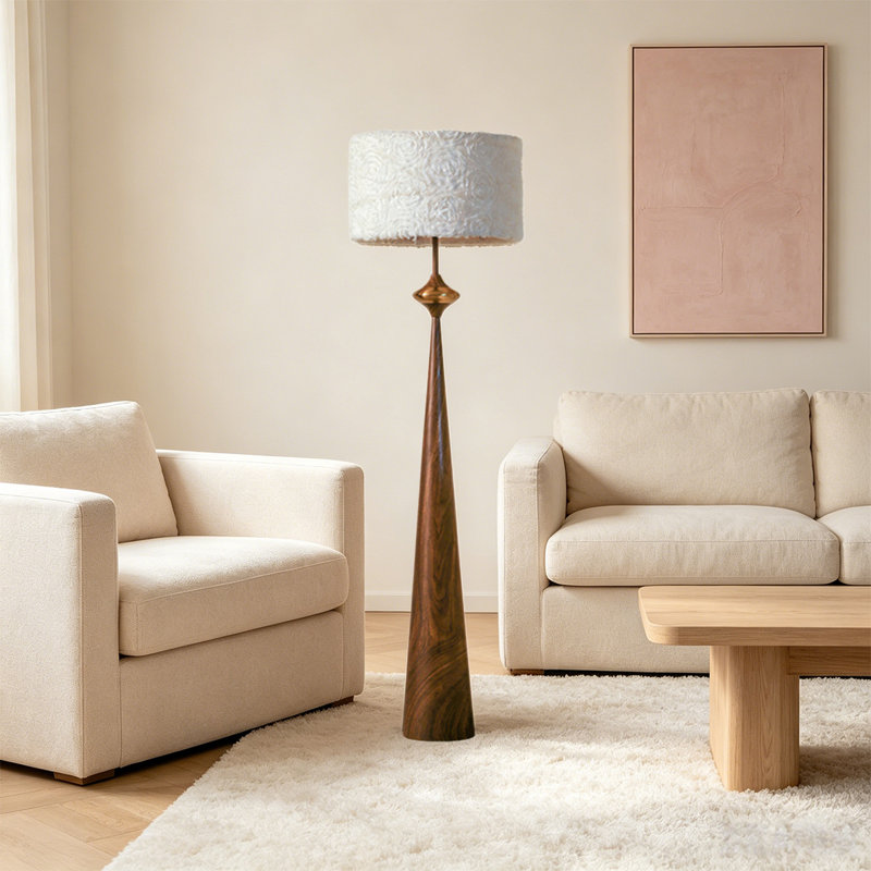 Beige-blanc + polyester brun-noix + lampes sur pied de forme libre en acier au carbone