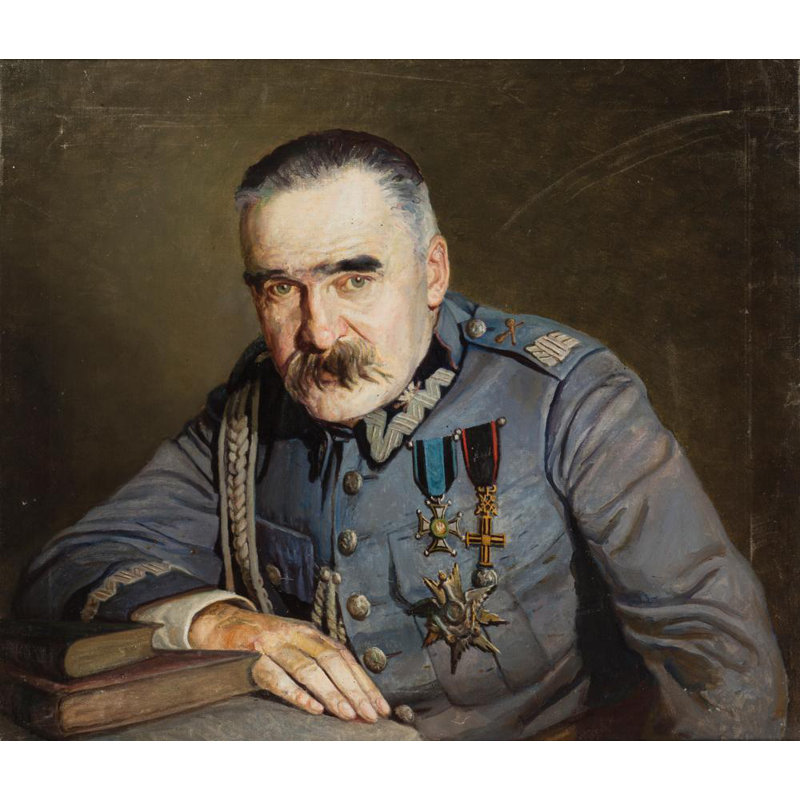 "Portrait of Józef Pilsudski" by  Aleksander Krawczyk - Gallery Wrap Canvas Wall Art, 24" H x 17" W