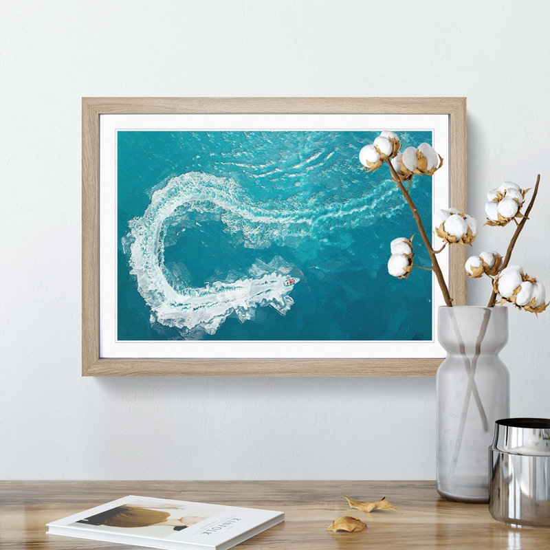 Speed Boat in Portugal in Abstract - Picture Frame Graphic Art Print, Oak Framed, 48cm H x 65cm W x 2cm D