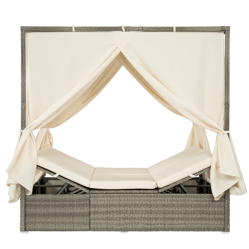 Lit de soleil réglable avec rideau, Beige
