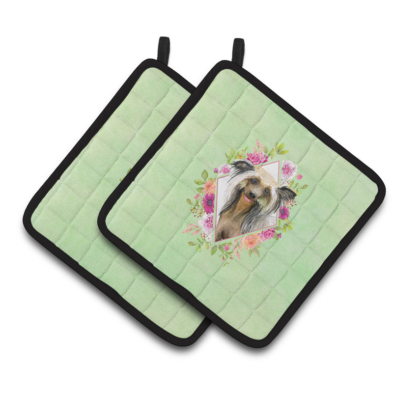 Ensemble de cuisinier poignée 2 pièces caroline trésors sheltie, Vert, Braque de Weimar gris