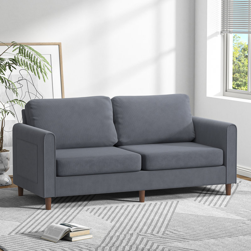 Causeuse l 69 po, Gris, Bois brun