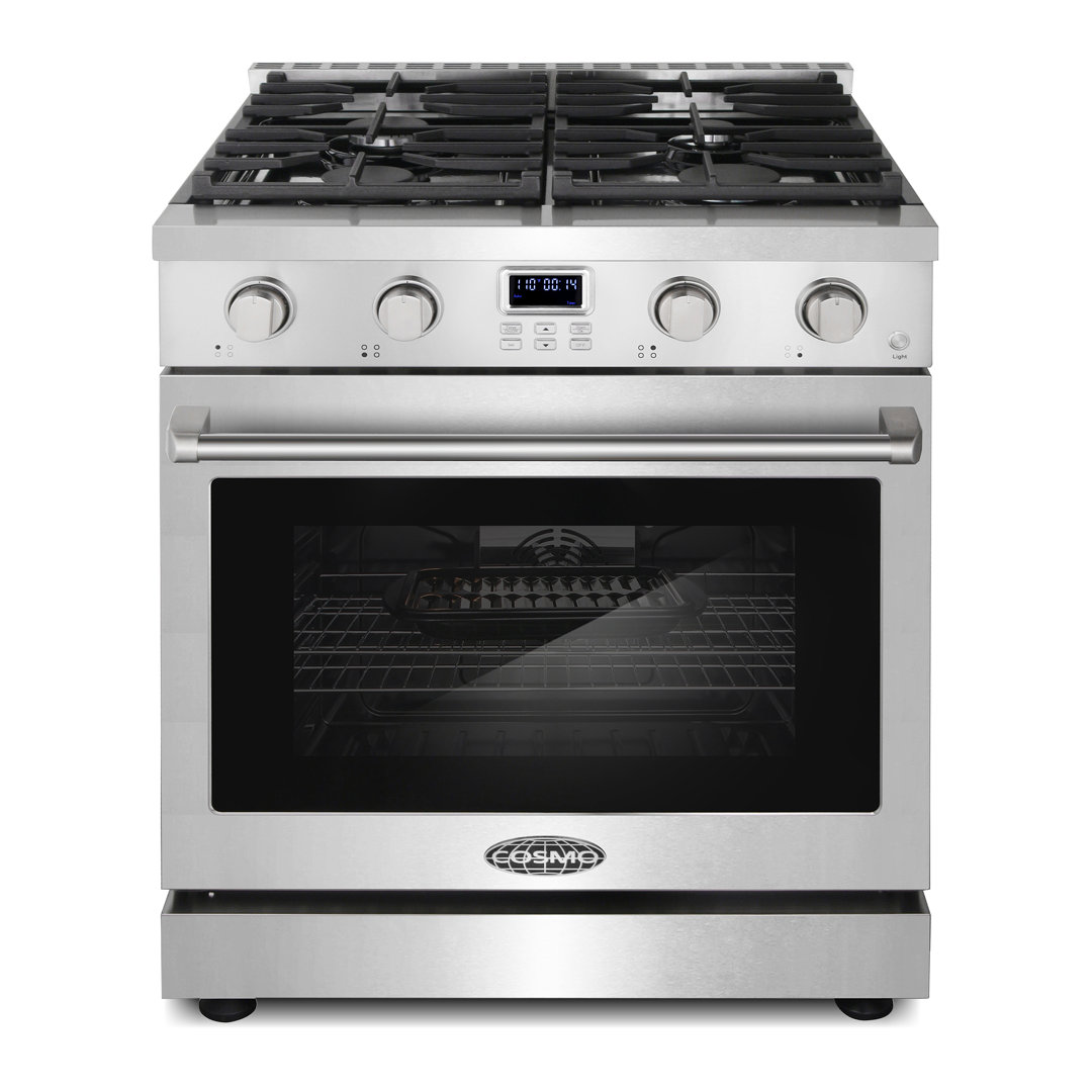Cosmo 30 in. Lumin Collection 4.8 cu. ft. Gas Range with 4 Sealed Gas Burners and Convection Oven in Stainless Steel Cosmo